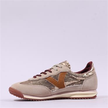 Victoria Saturno Sparkle Retro Trainer - Beige Combi